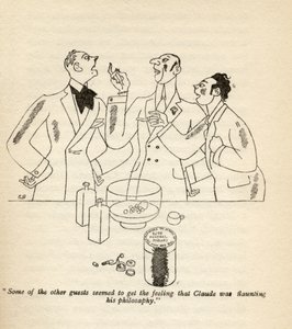 „Zdálo se, že někteří z dalších hostů nabyli pocitu, že Claude dává na odiv svou filozofii.“, ilustrace z knihy „Ale Gentlemen Marry Brunettes“ od Anity Loos, vydané v roce 1928